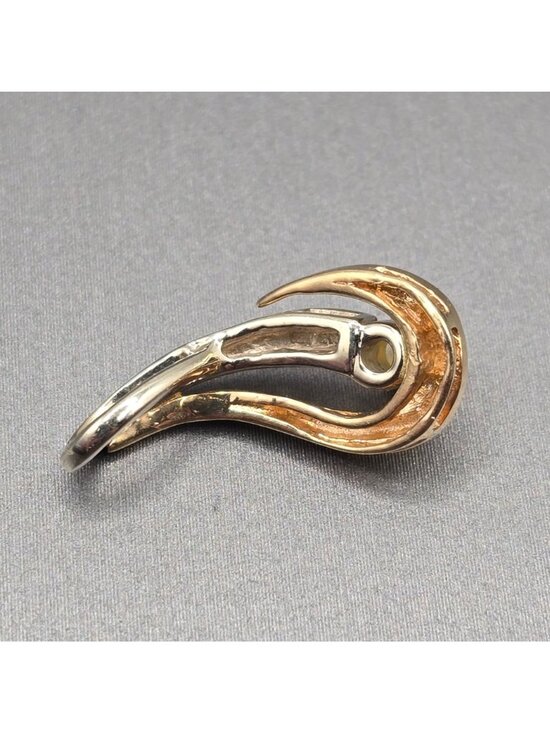 14k Yellow Gold Citrine Pendant Sculptural Ribbon Statement Charm Signed KK - Picture 2 of 14